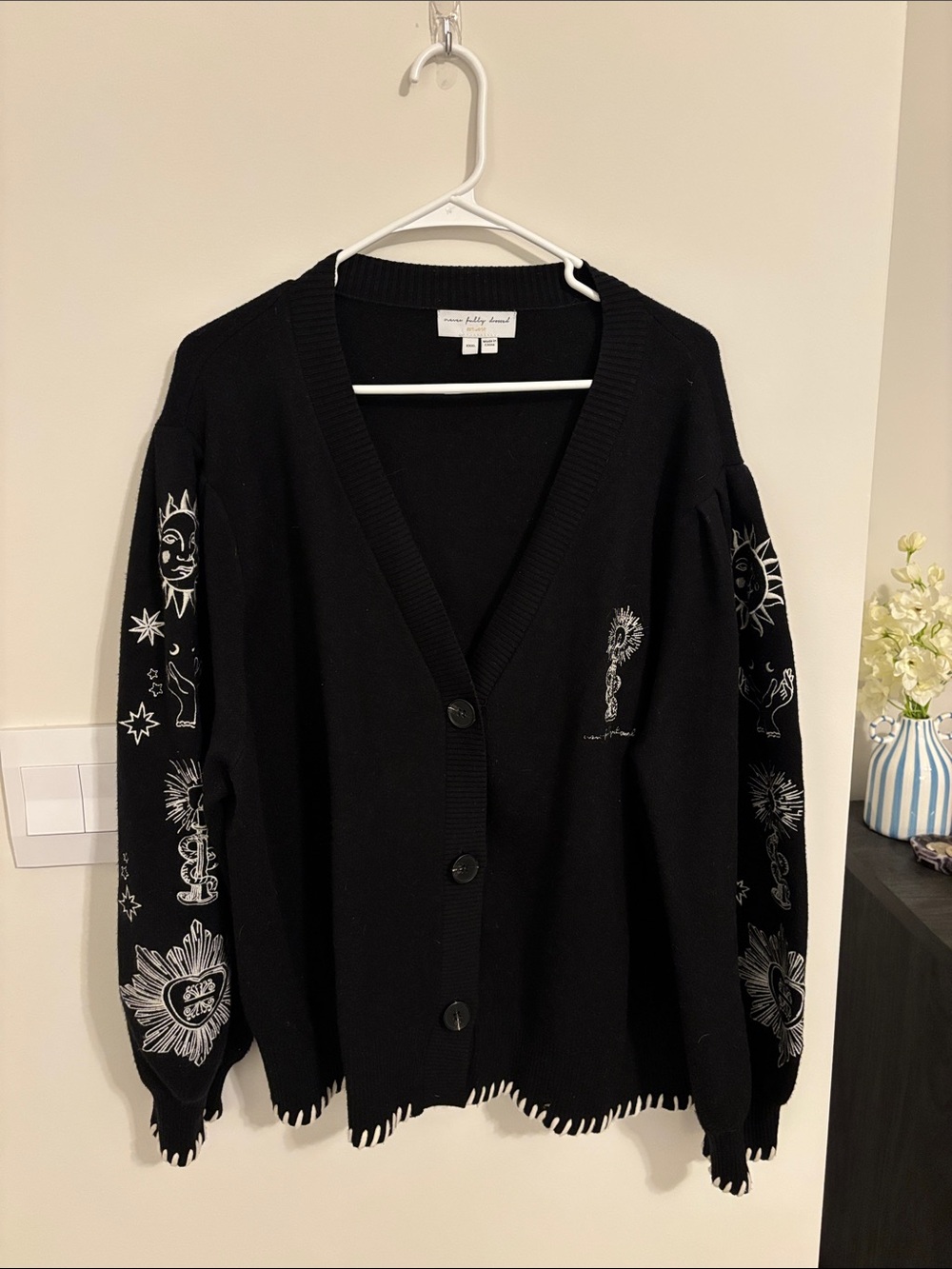 Never Fully Dressed Black Embroidered V‑Neck Cardigan